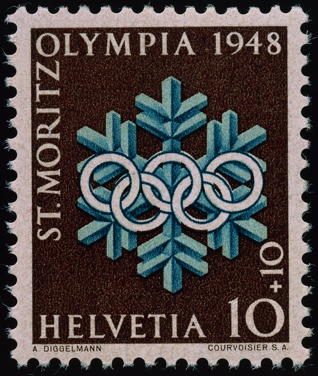 Briefmarke zur Erinnerung an die Olympischen Winterspiele 1948 von Swiss School