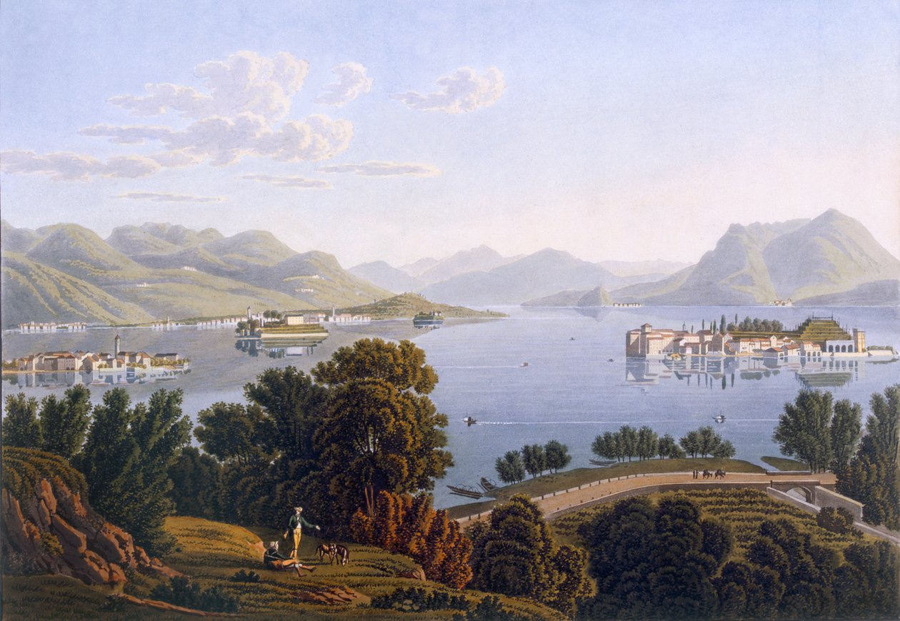 Blick auf den Lago Maggiore und die Borromäischen Inseln, aus Voyage Pittoresque de Geneve a Milan, 1819 von Swiss School