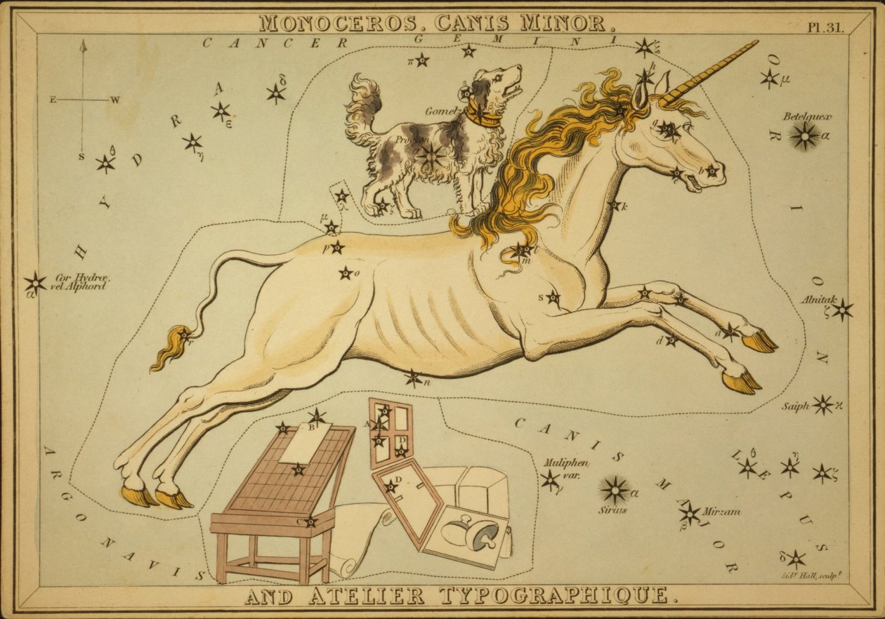 Monoceros, Canis Minor und Atelier Typographique, Illustration aus 