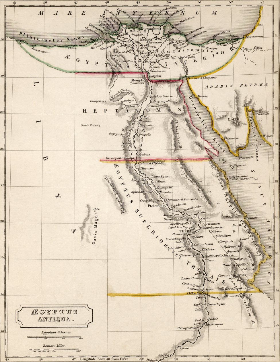 Karte von Aegyptus Antiqua (Altes Ägypten), gezeichnet und graviert von Sydney Hall, ca. 1826 von Sydney Prior Hall