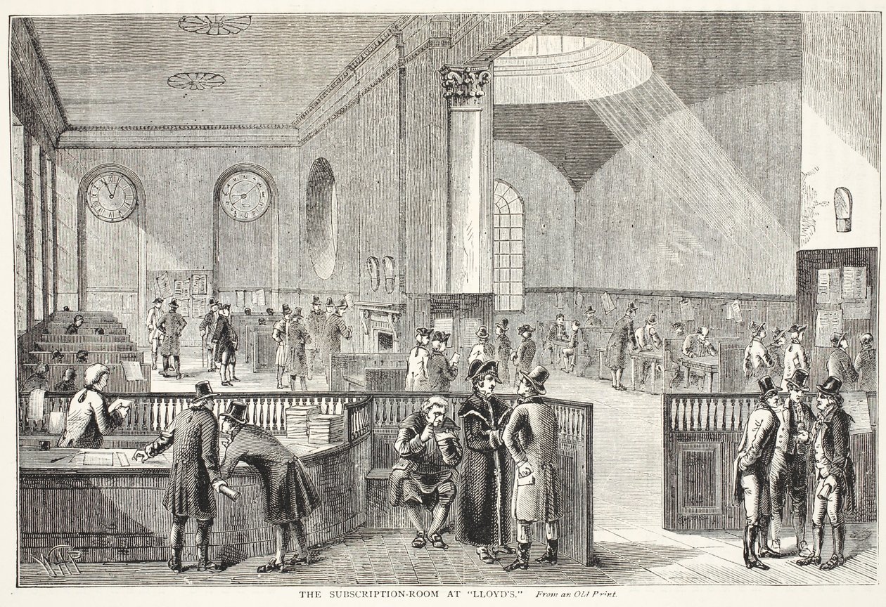 Der Abonnementraum bei Lloyds, nach einem alten Druck von Pugin and Rowlandson