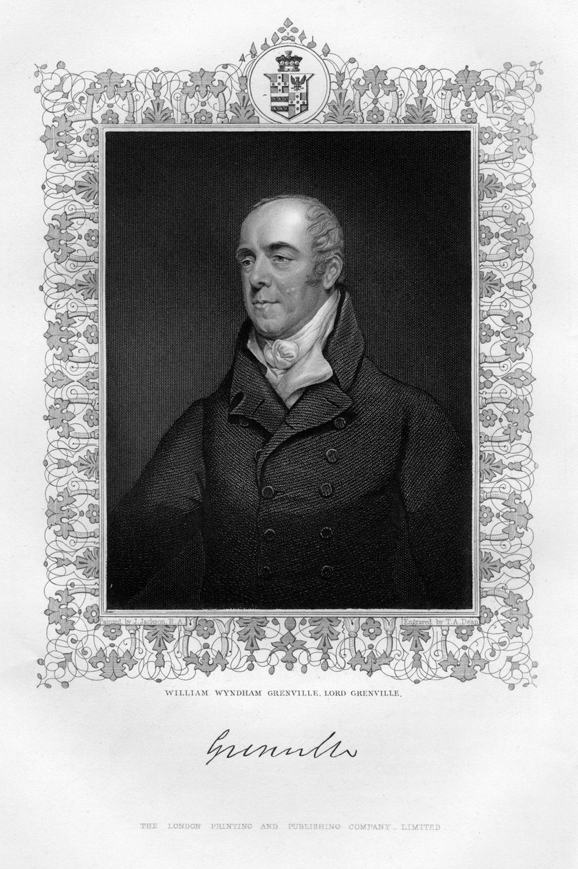 William Wyndham Grenville 1759-1834, 1. Baron Grenville, englischer Politiker, 19. Jahrhundert von T. A. Dean