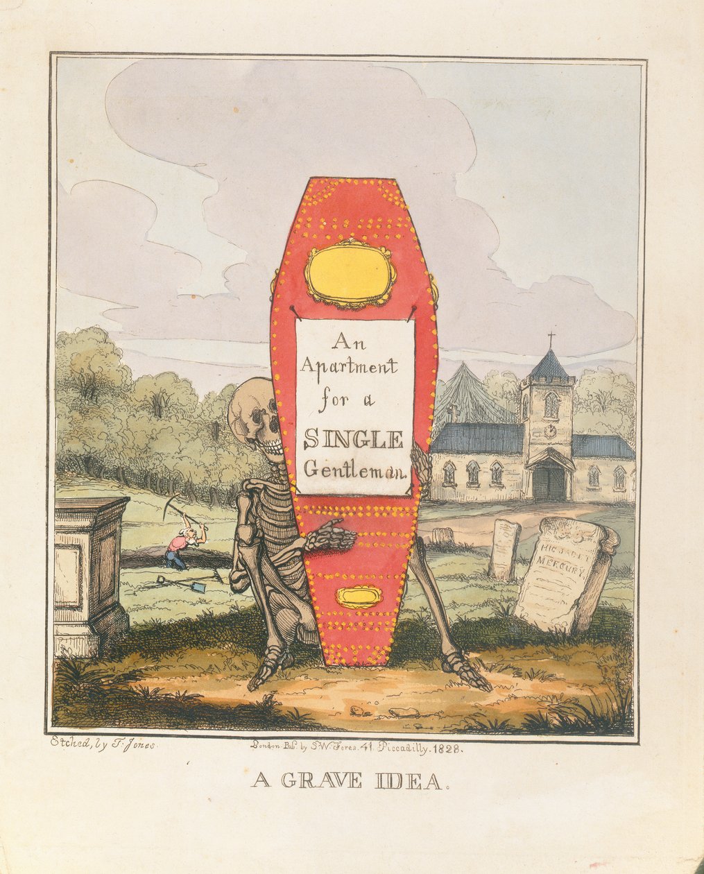 Eine Grabidee: Eine Wohnung für einen alleinstehenden Herrn, veröffentlicht 1828 von T. Hampson Jones