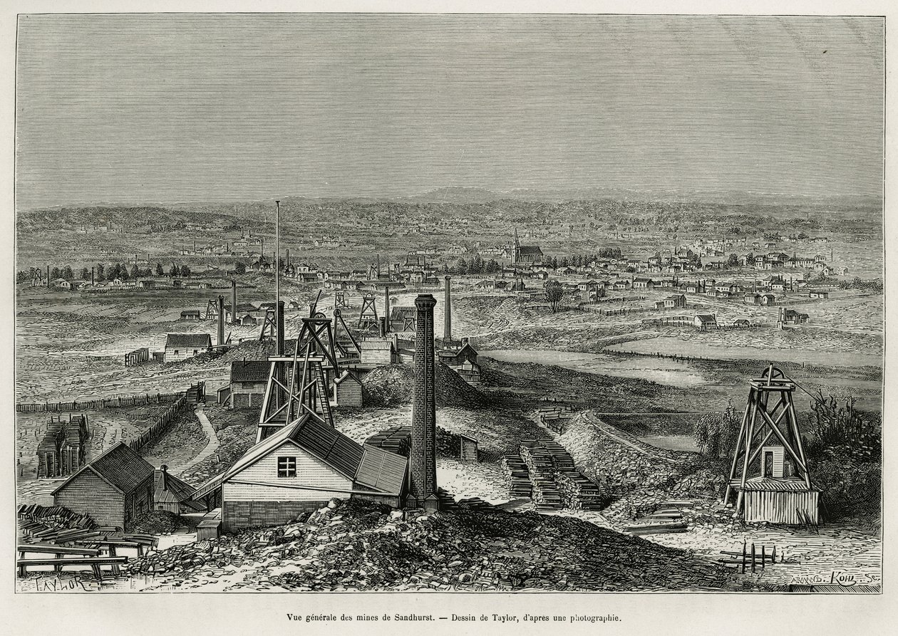 Gesamtansicht der Minen von Sandhurst, Illustration nach einer Zeichnung von Taylor, zur Geschichte 