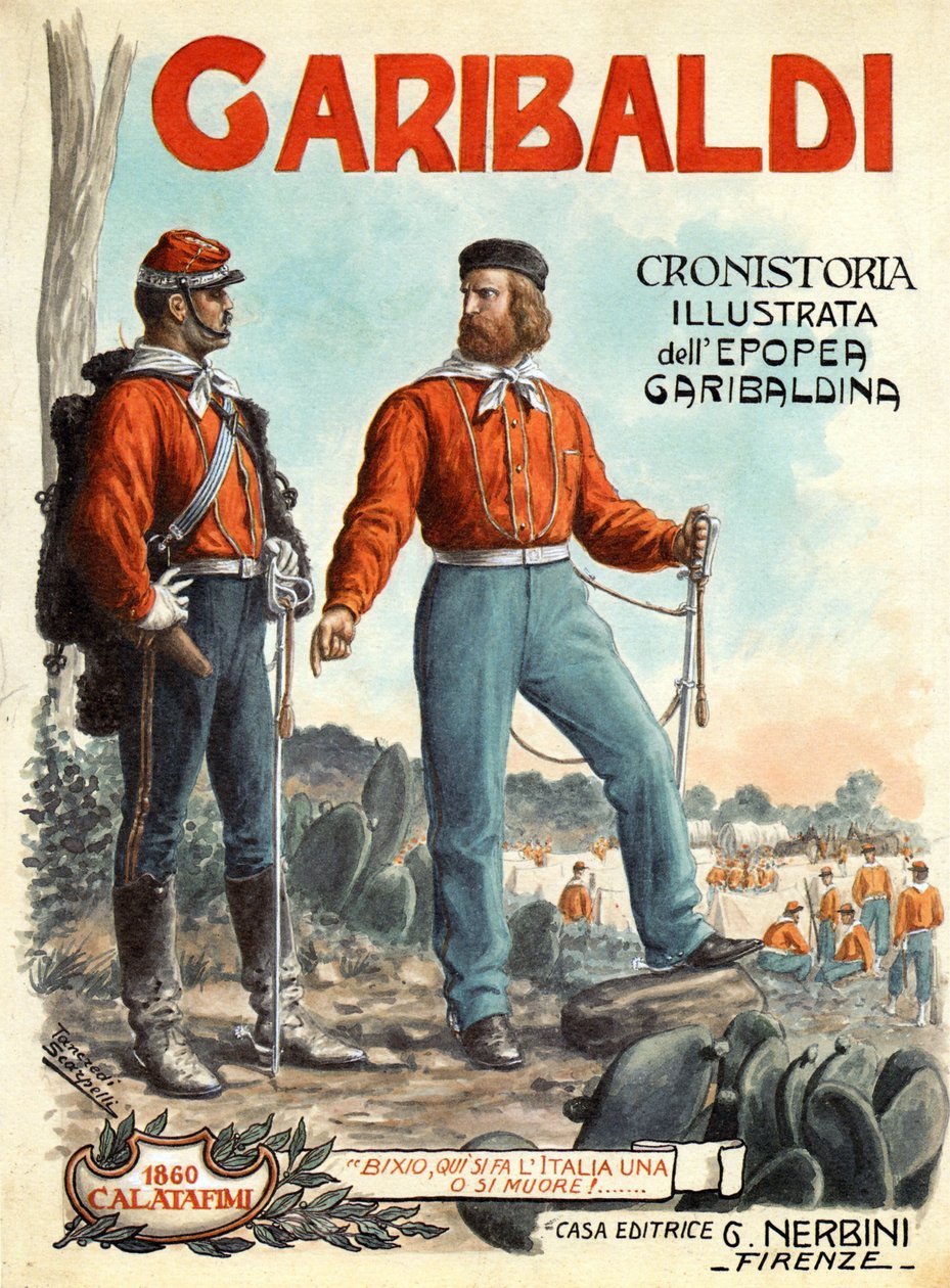 Porträt von Giuseppe Garibaldi, Held der italienischen Einheit. Titelblatt von "Garibaldi, Cronistoria illustrata dell