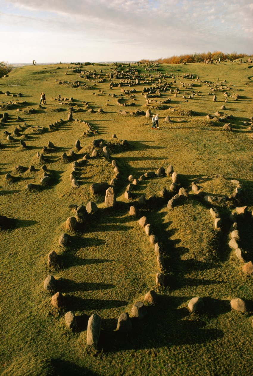 Schiffsförmige Steinmarkierungen, die von Wikingern gesetzt wurden, übersäen ein antikes Gräberfeld in Dänemark von Ted Spiegel