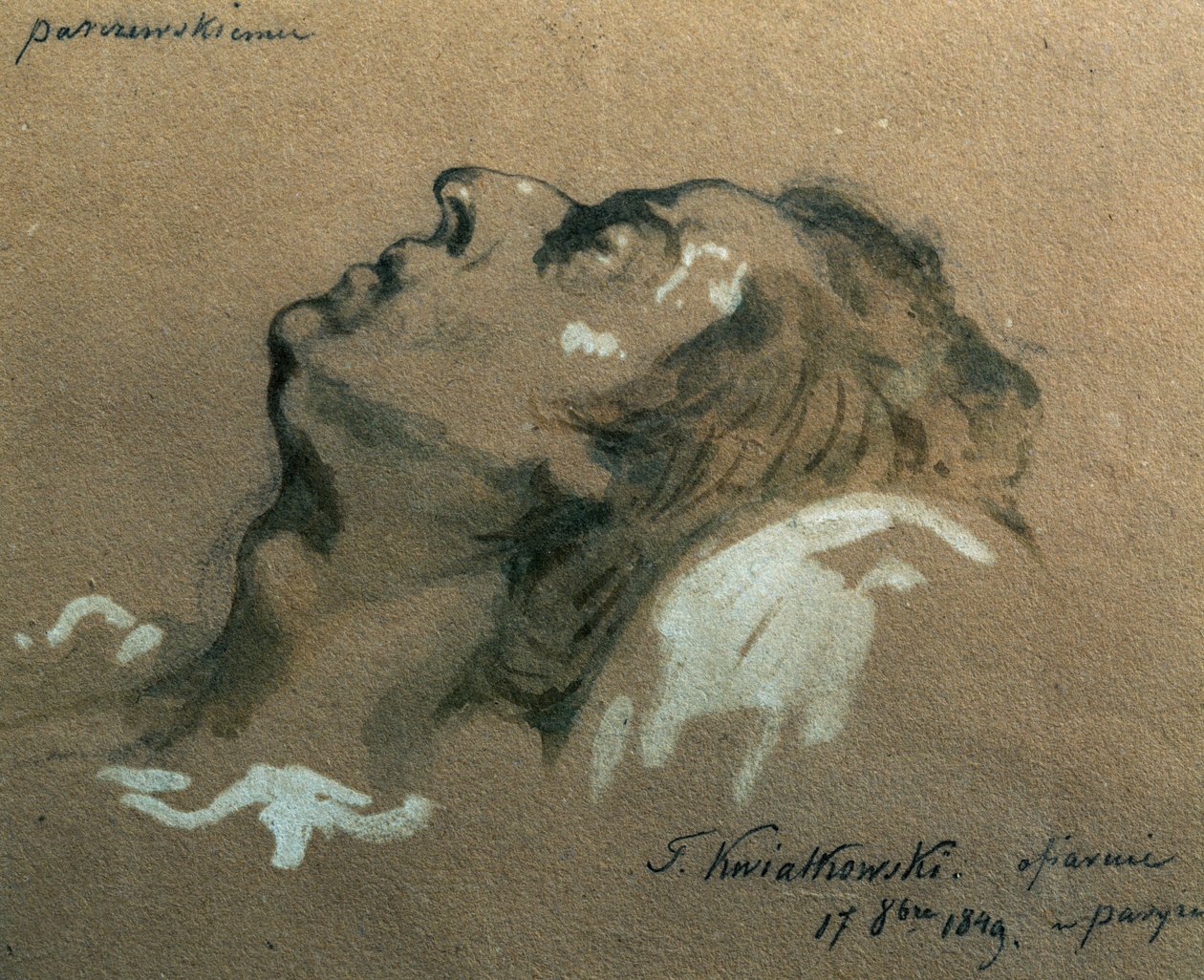 Der polnische Komponist und Pianist Frederic Chopin (1810-1840) auf seinem Sterbebett, Skizze von Teofil Kwiatkowski (1809-1891) von Teofil Kwiatkowski