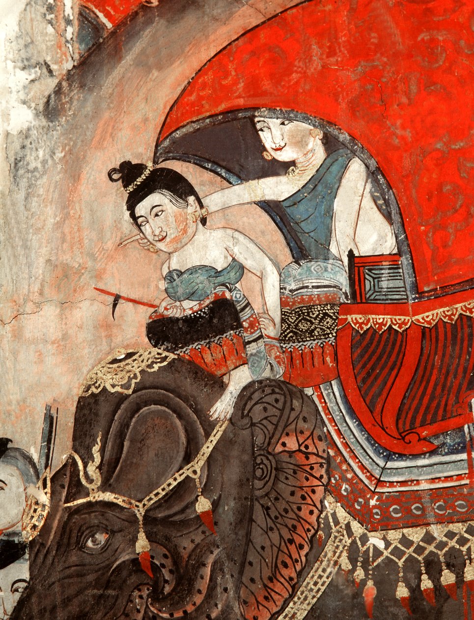 Eine Prinzessin und eine Begleiterin reiten auf einem Elefanten von Thai School