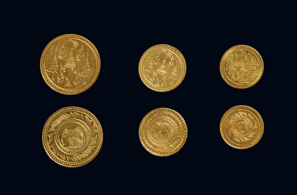 Münzen aus der Regierungszeit von König Rama V von Thai School