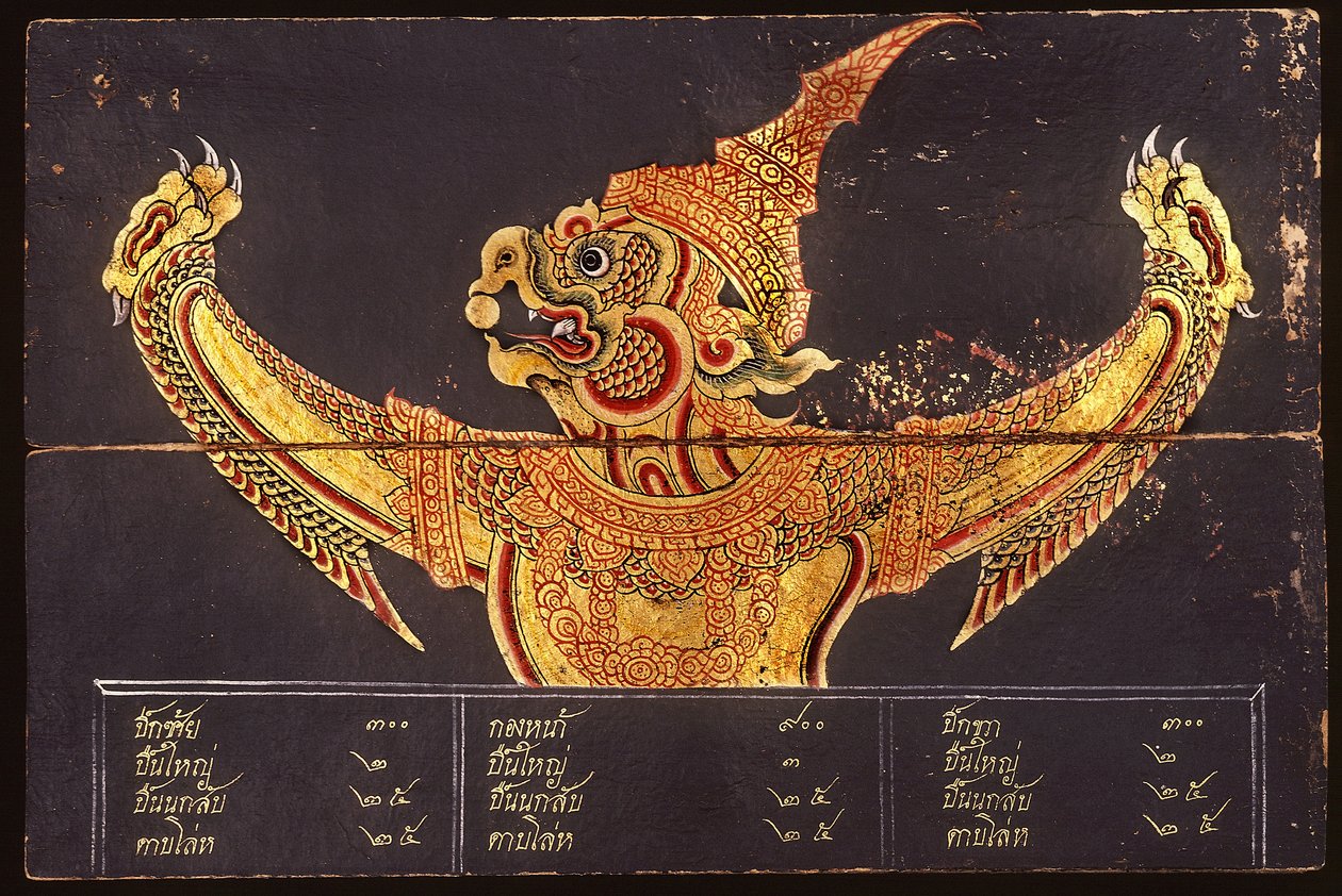 Blatt eines Manuskripts über thailändische Militärkunst, das das Bild eines Garuda darstellt, 1815 von Thai School