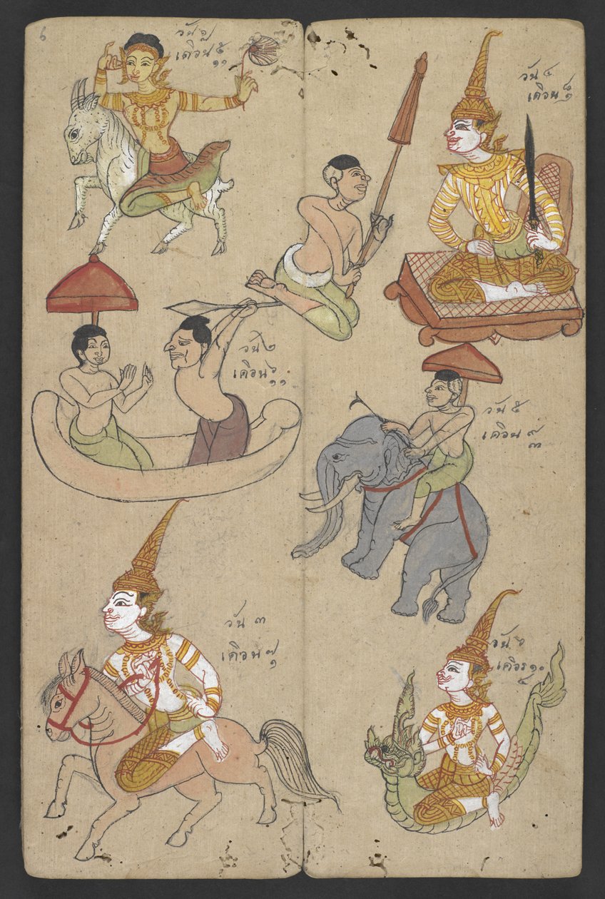 Or 16455 f.6r, Tiere aus dem Tierkreis, aus Phrommachat von Thai School