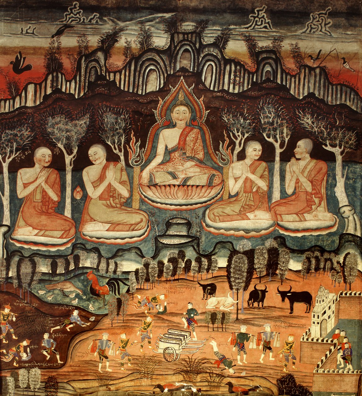 Die erste Predigt und Khattana Kuman Jataka, 1867 von Thai School