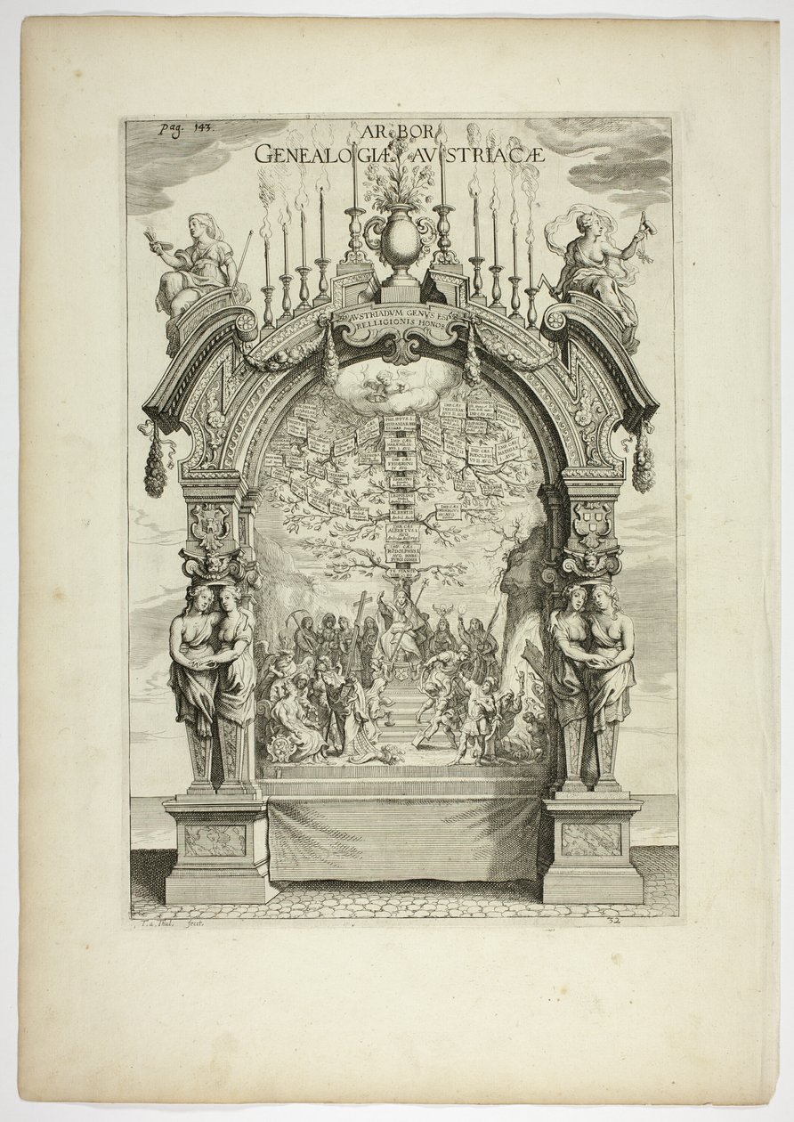 Stammbaum der österreichischen Königsfamilie, Tafel 32 aus Casperius Gevartius, Pompa Introitus Honori Serenissimi Principis Ferdinandi von Theodoor van Thulden