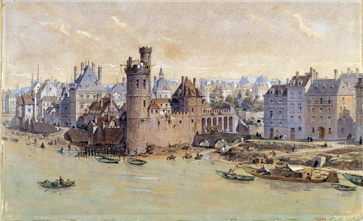 Ansicht des Turms von Nesles in Paris im 17. Jahrhundert. Aquarell von Theodore Joseph Hubert Hoffbauer (1839-1922) 19. Jahrhundert. Paris, Musée Carnavalet von Theodor Josef Hubert Hoffbauer