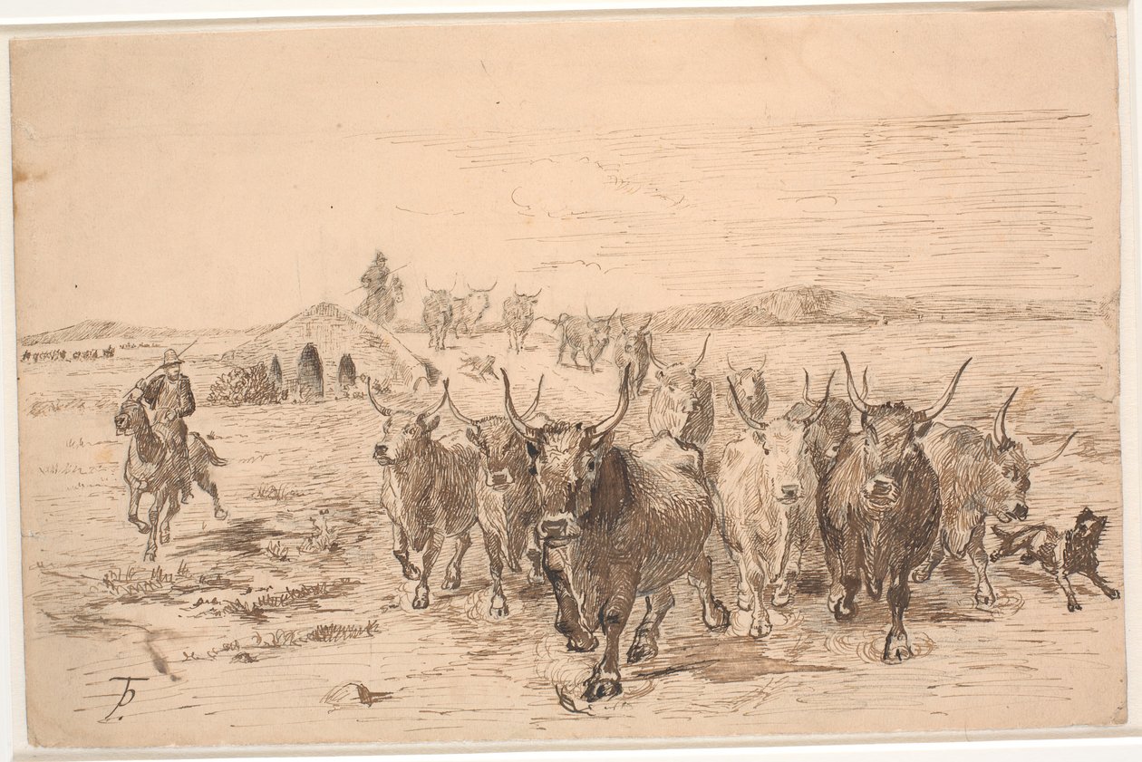 Eine Herde Ochsen in der römischen Campagna von Theodor Philipsen