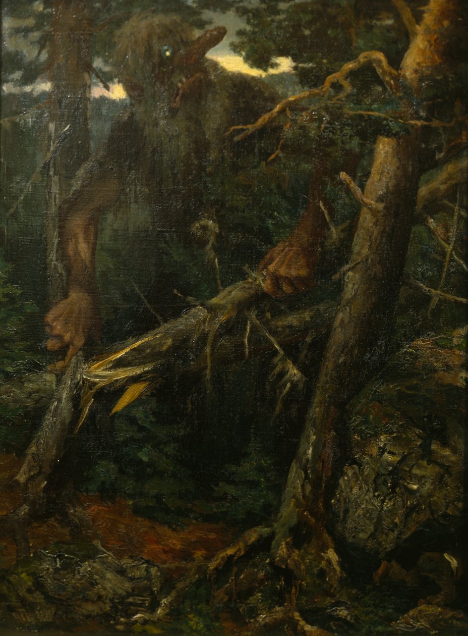 Alter Troll bricht Bäume im Wald von Theodor Kittelsen