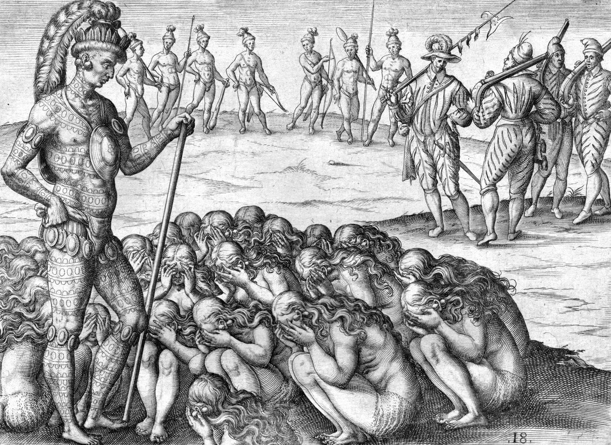 Indische Gefangene Saturiwa von Potano-Indianern von Theodor de Bry