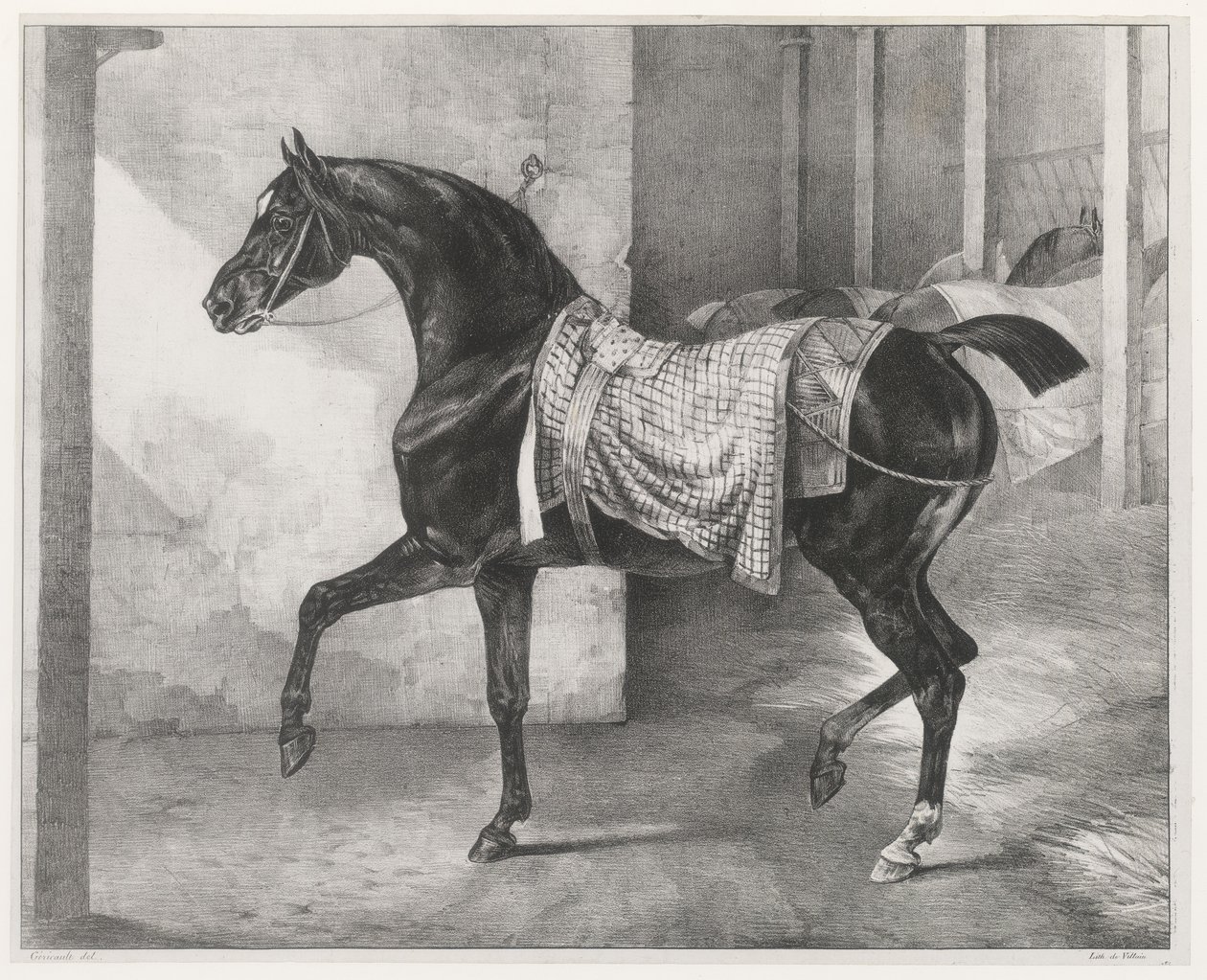 Schwarzes Pferd in einem Stall angebunden von Theodore Gericault
