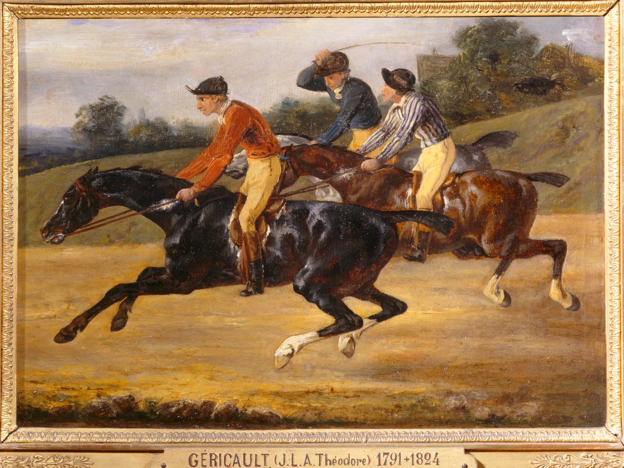 Pferderennen, nach links, im Moment des Starts von Theodore Gericault
