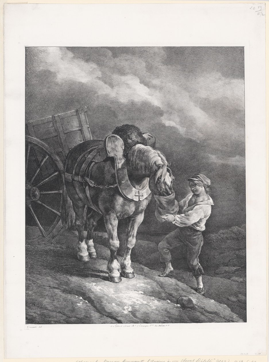Junge gibt einem angebundenen Pferd Hafer von Theodore Gericault