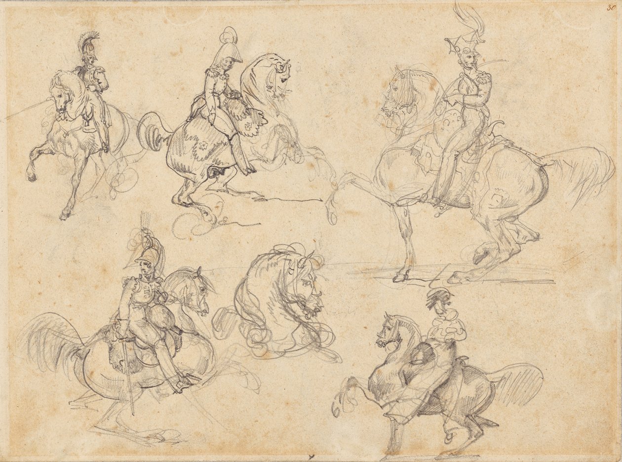 Pferde und Reiter (recto); Pferde (verso) von Theodore Gericault