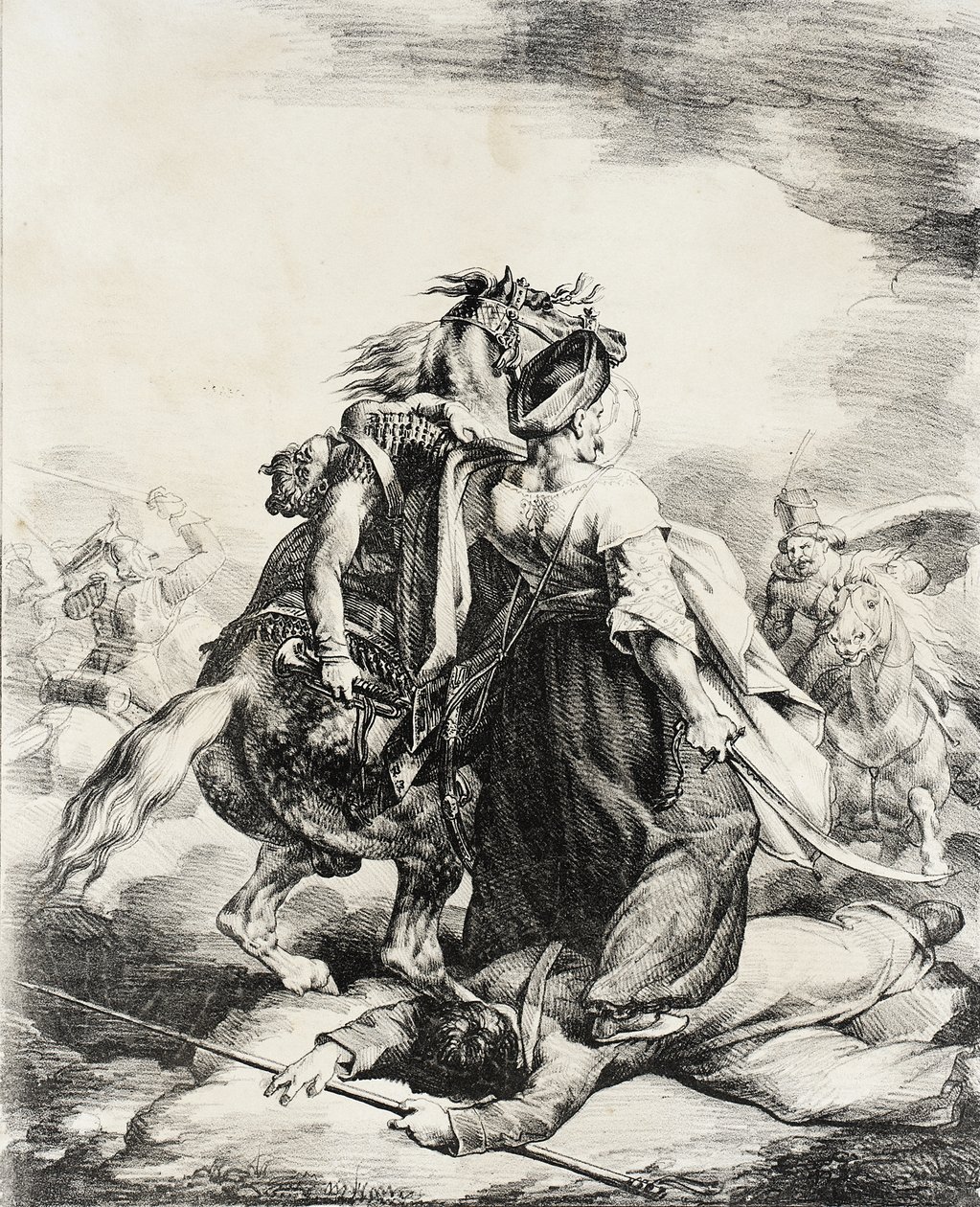 Mameluke verteidigt einen verletzten Trompeter von Theodore Gericault