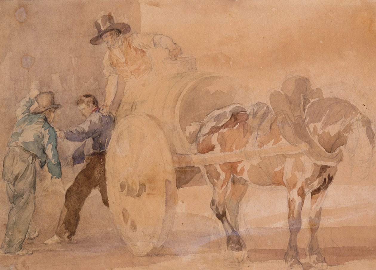Drei Männer entladen einen Wagen von Theodore Gericault