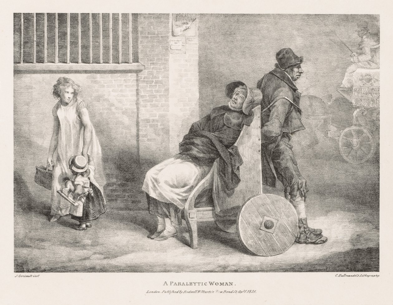 Verschiedene Motive aus dem Leben gezeichnet und auf Stein: Eine gelähmte Frau, 1821 von Theodore Gericault