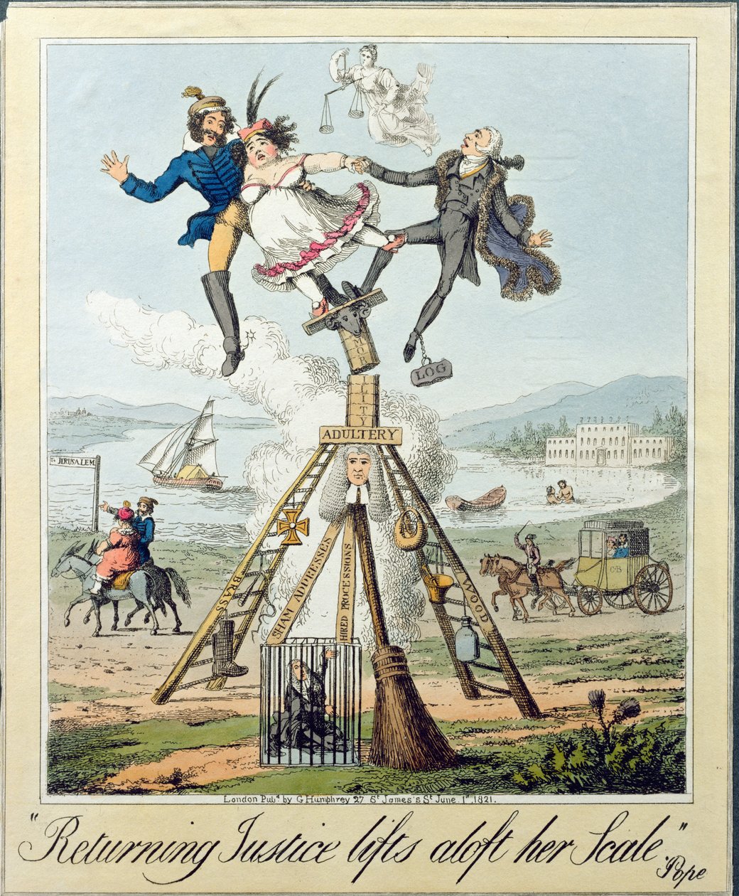 Die zurückkehrende Gerechtigkeit hebt ihre Waage empor, veröffentlicht von G. Humphrey, London, 1821 von Theodore Lane