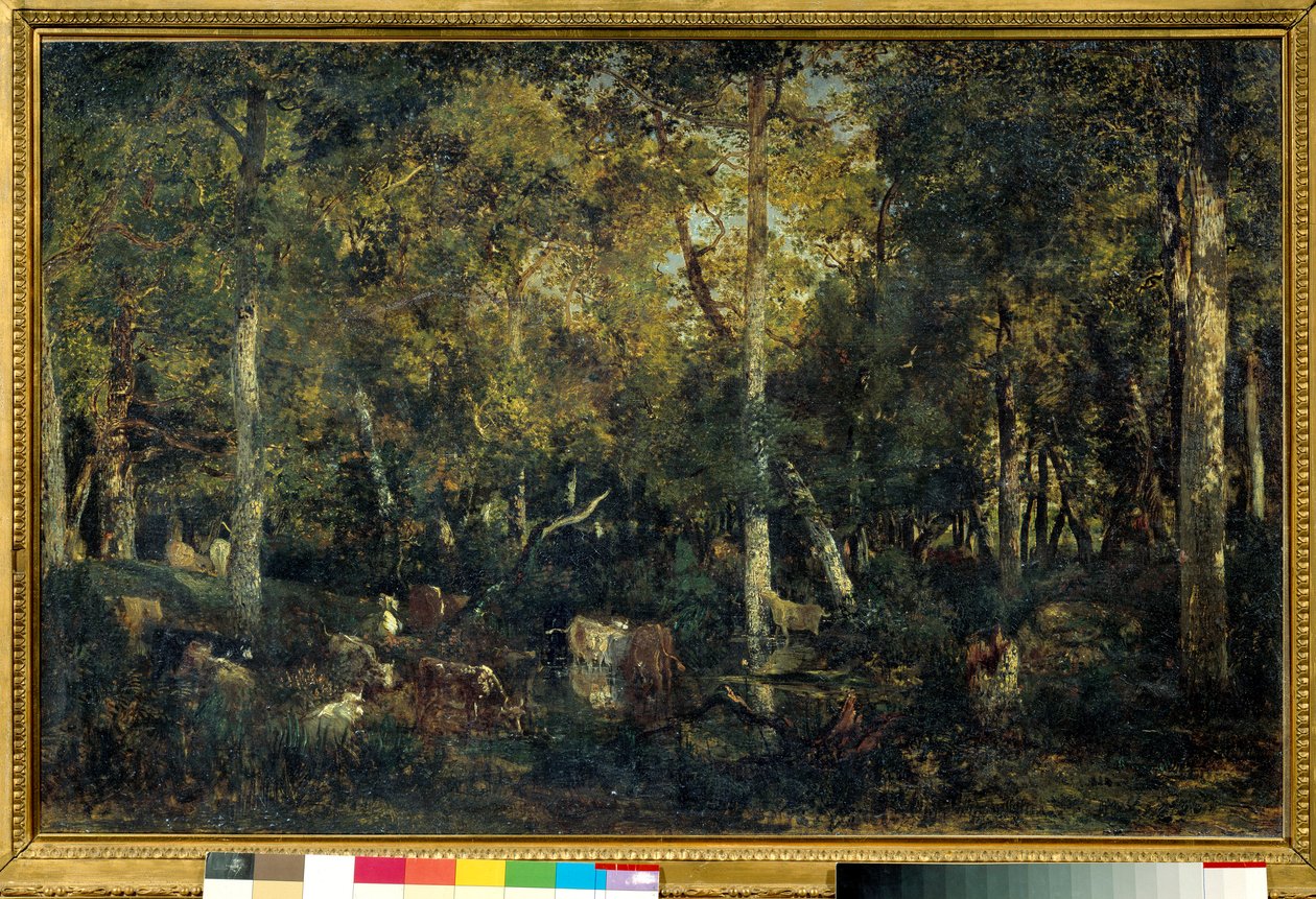 Interieur de bois genannt der Alte Schlafsaal von Bas-Breau (Wald von Fontainebleau) von Pierre Etienne Theodore Rousseau