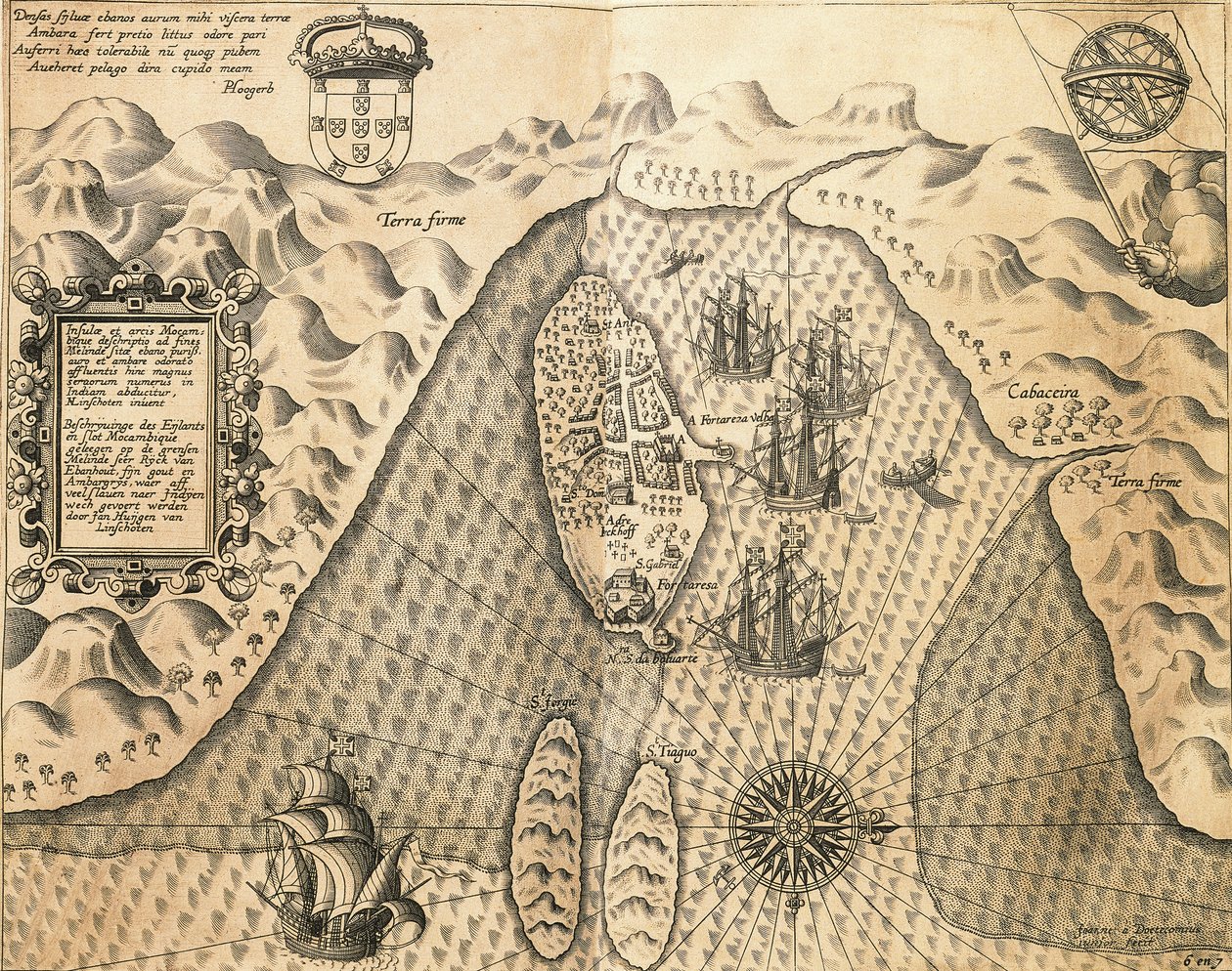 Küsten von Mosambik aus Die Ostindien von Johannes Hugonis Linschooten und Theodore de Bry, Kupferstich von Theodore de Bry