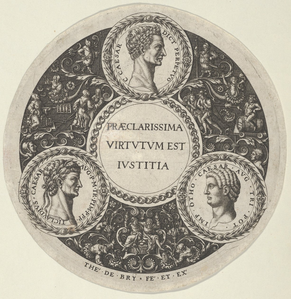 Entwurf für eine Schale mit Porträts der römischen Kaiser Caesar, Claudius und Otho von Theodore de Bry