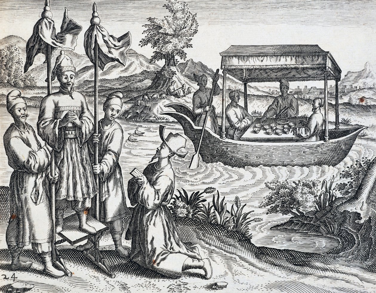 Straße der Würdenträger, aus der Reise von Jan Huyghen van Linschoten (1583-1592), Gravur aus India Orientalis von Theodor de Bry, China von Theodore de Bry