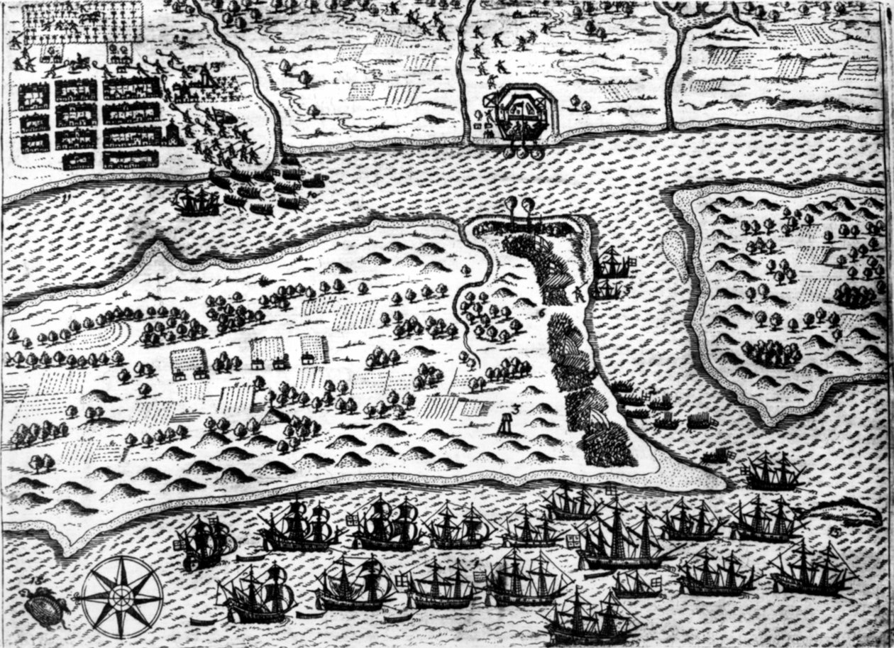 Drake erobert das Schiff „Saint Augustin“, 1586, von De Bry von Theodore de Bry