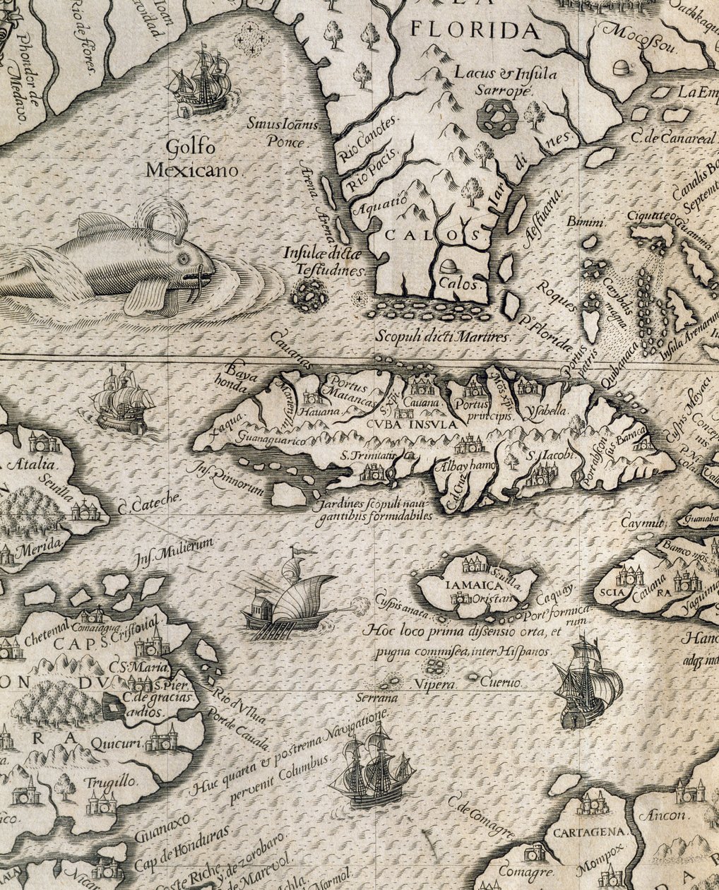 Insel Kuba, Florida und Golf von Mexiko, Gravur aus Geschichte der amerikanischen großen Reisen von Theodore de Bry