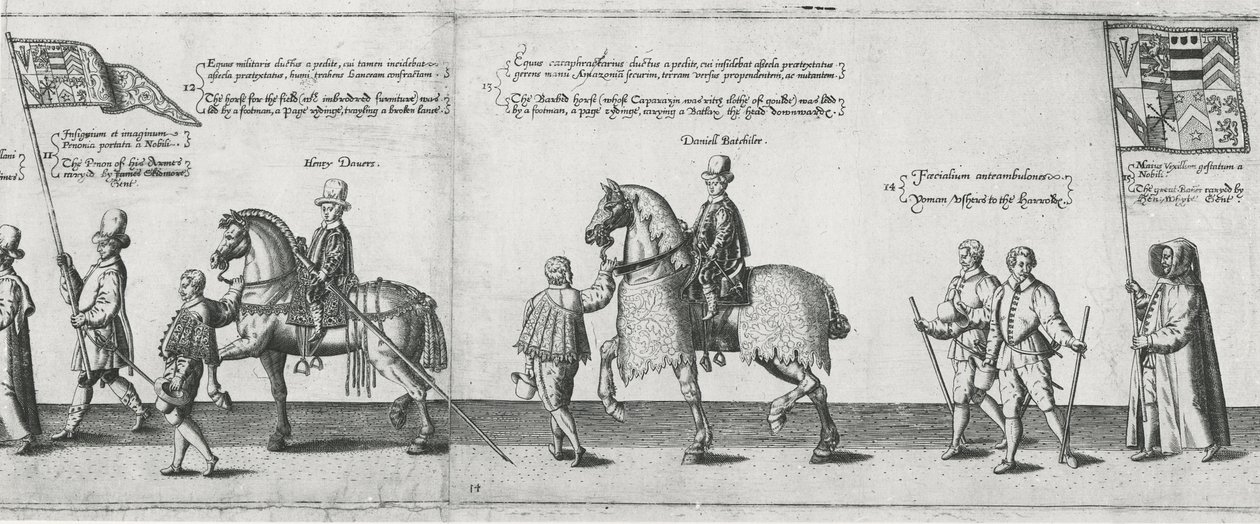 Yeomen Usher im Trauerzug von Sir Philip Sidney auf dem Weg zur St. Pauls Kathedrale, 1587 von Theodore de Bry