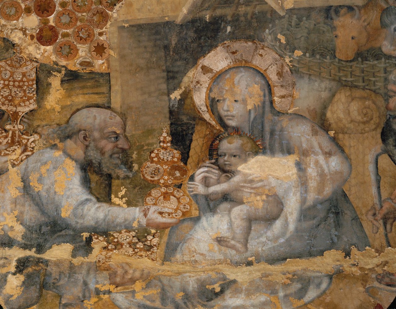 Madonna mit Kind, einer der Heiligen Drei Könige reicht dem Kind einen goldenen Becher von Theodoric Master