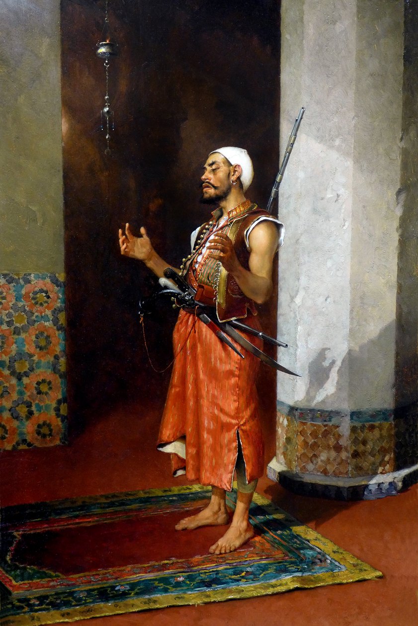 Türkischer Wächter beim Beten, spätes 19. - frühes 20. Jahrhundert von Theophile Marie Francois Lybaert