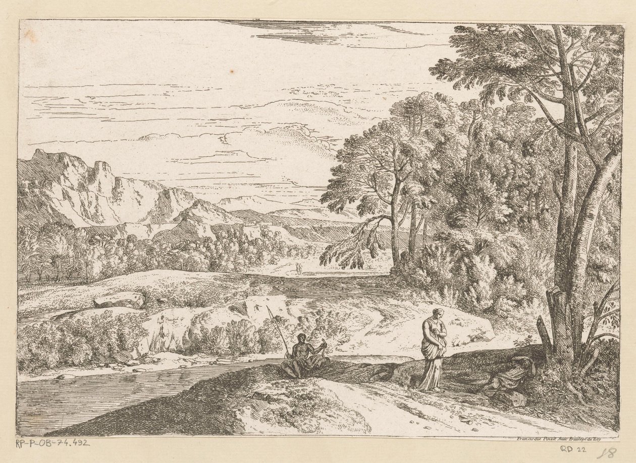 Arkadische Landschaft mit einem Fischer an einem Bach von Théodore