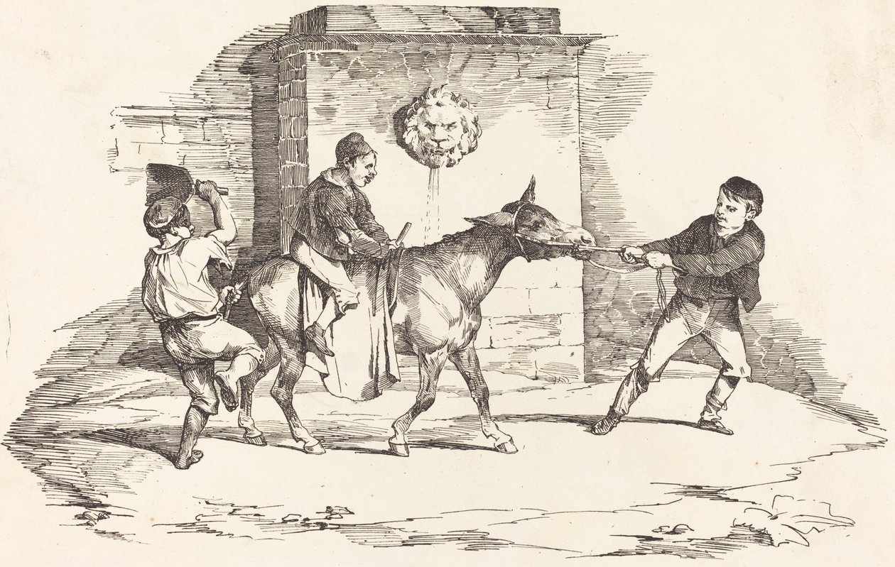 Drei Kinder spielen mit einem Esel von Théodore Gericault and Nicolas Toussaint Charlet