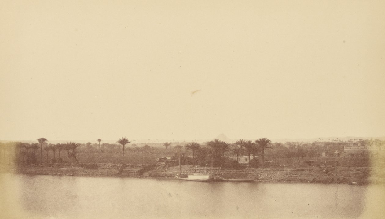 Ufer des Nils mit Palmen und Boot von Théodule Devéria