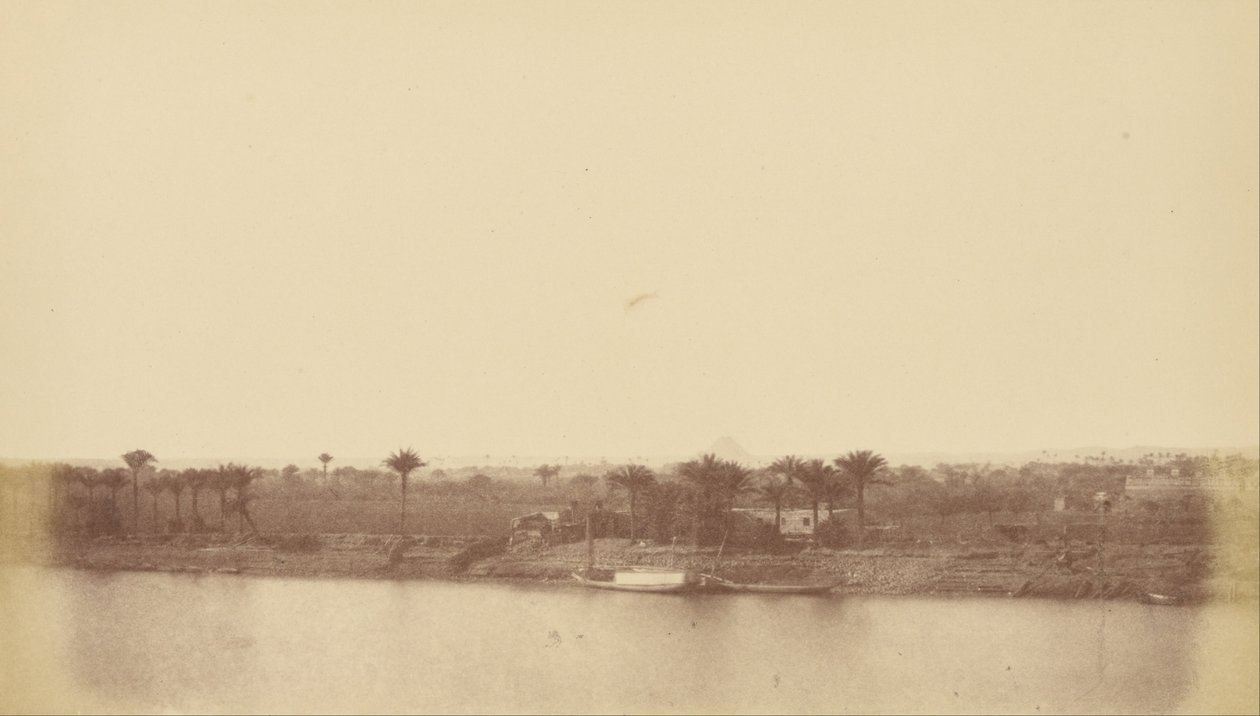 Ufer des Nils mit Palmen und Boot von Théodule Devéria