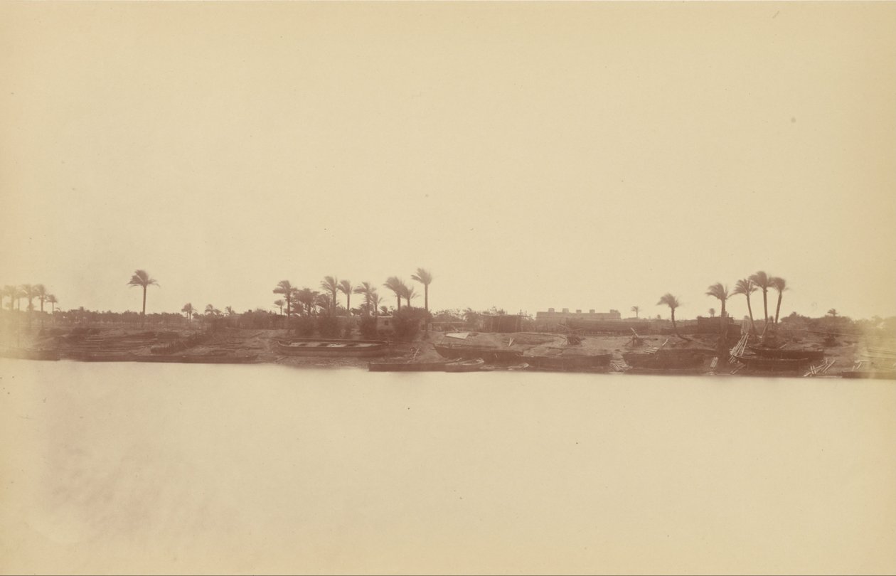 Ufer des Nils mit Palmen und Booten von Théodule Devéria