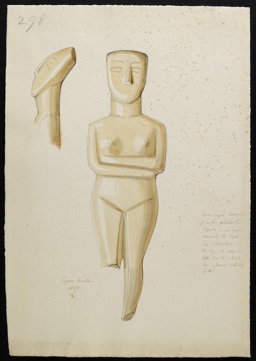 Zeichnung einer marmornen kykladischen Figur, Syros 1809 von Thomas Burgon