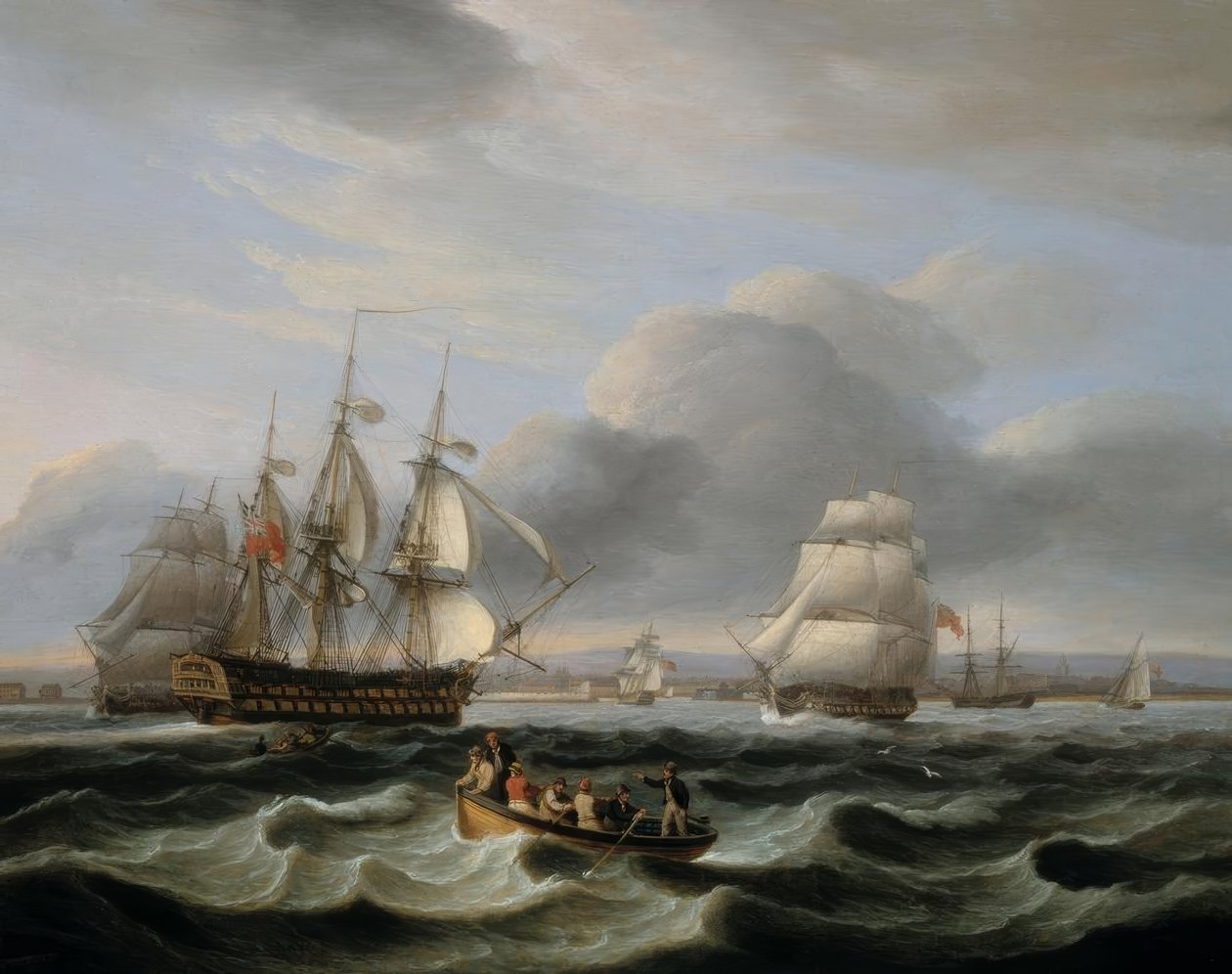 Britische Kriegsschiffe und andere Schiffe vor Portsmouth von Thomas Luny
