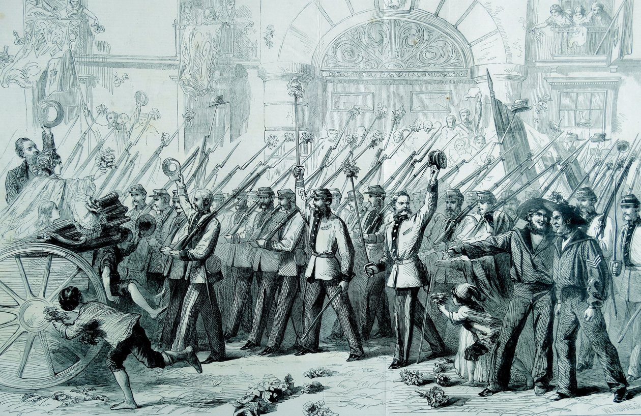 Begeisterter Empfang der britischen Freiwilligen für Garibaldi in Neapel, 1860 von Thomas Nast