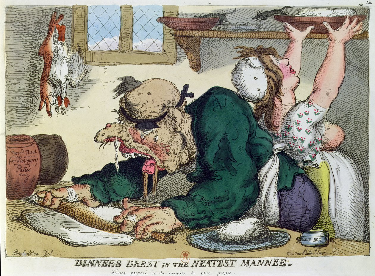Dinners Drest in the Neatest Manner, satirische Karikatur über kulinarische Hygiene von Thomas Rowlandson