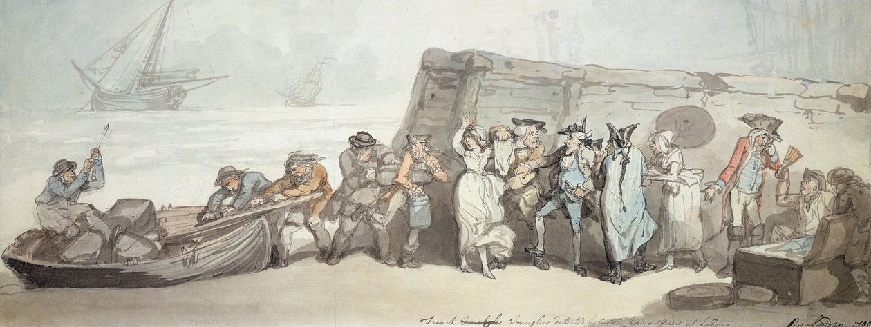 Französische Schmuggler von Zollbeamten beim Anlanden entdeckt, 1790 von Thomas Rowlandson