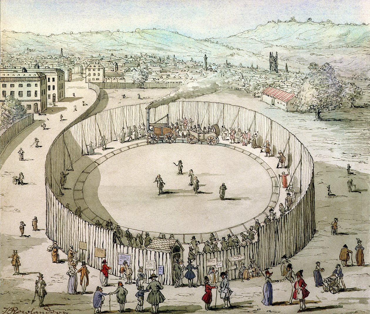Richard Trevithicks Eisenbahn, Euston Square im Jahr 1809 von Thomas Rowlandson