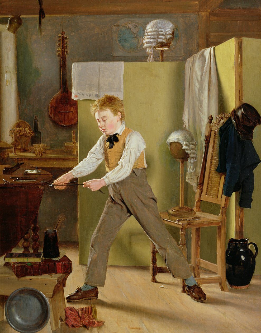 Der Perückenmacher-Lehrling oder Übung macht den Meister, ca. 1823 von Thomas Sword Good